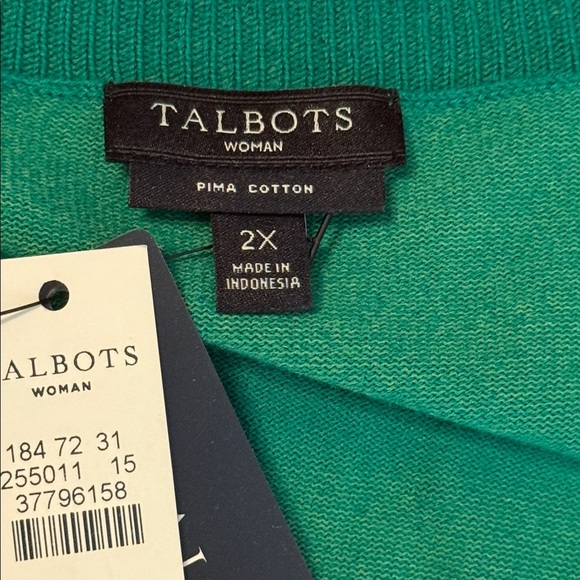 NWT Talbots Green Pima Cotton Three-Quarter-Sleeve Charming Cardigan Size 2X - Picture 8 of 9
